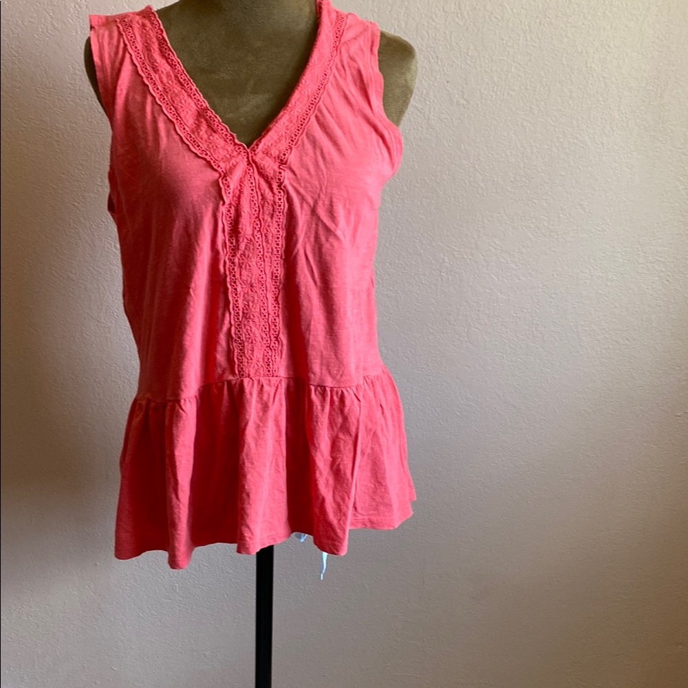 LOFT Pink Ruffled Peplum Tank Top